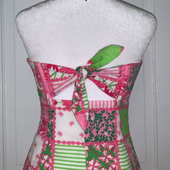 LILLY PULITZER FLORAL BUTTERFLY STRIPE PRINT STRAPLESS SHEATH DRESS - Picture 7 of 16